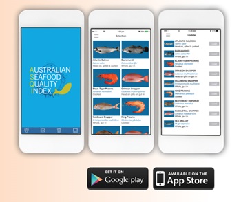 Phones showing displays from the Sydney Fish Market app