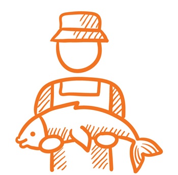 Orange icon of man holding a fish