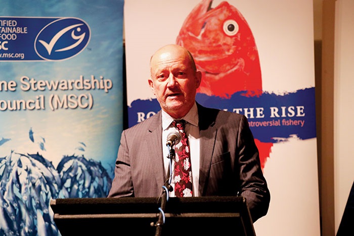 Photo of Tim Pankhurst speaking at the launch of his book, Roughy on the Rise