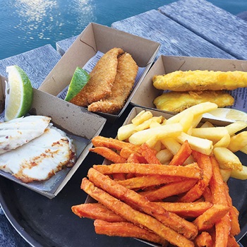 Photo (from left) of grilled Jewfish, crumbed threadfin and battered Barramundi 