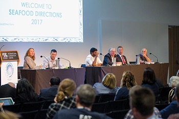 The environment panel session: from left, Lowri Pryce, Simon Rowe, Jonathen Arul, Dennis Holder, Martin Exel and Stewart Frusher.