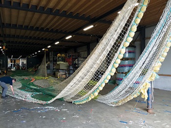 Photos of nets at a net-making factory in Belgium
