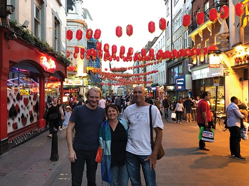 Photo (from left) of Morgan Hang, Kath long and Tom Long in London"s Chinatown