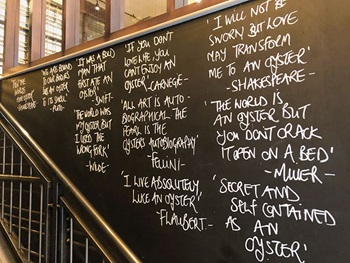 Photo of blackboard with writings about oysters