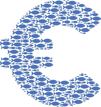 Illustration of E made up of fish