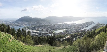 Photo of the view from Mount Fløyen, overlooking the city of Bergen, Norway