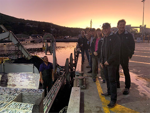 Photo of the FRDC Board with Bryn Westerberg unloading sardines from the FV Illusion II at the Albany marina.
