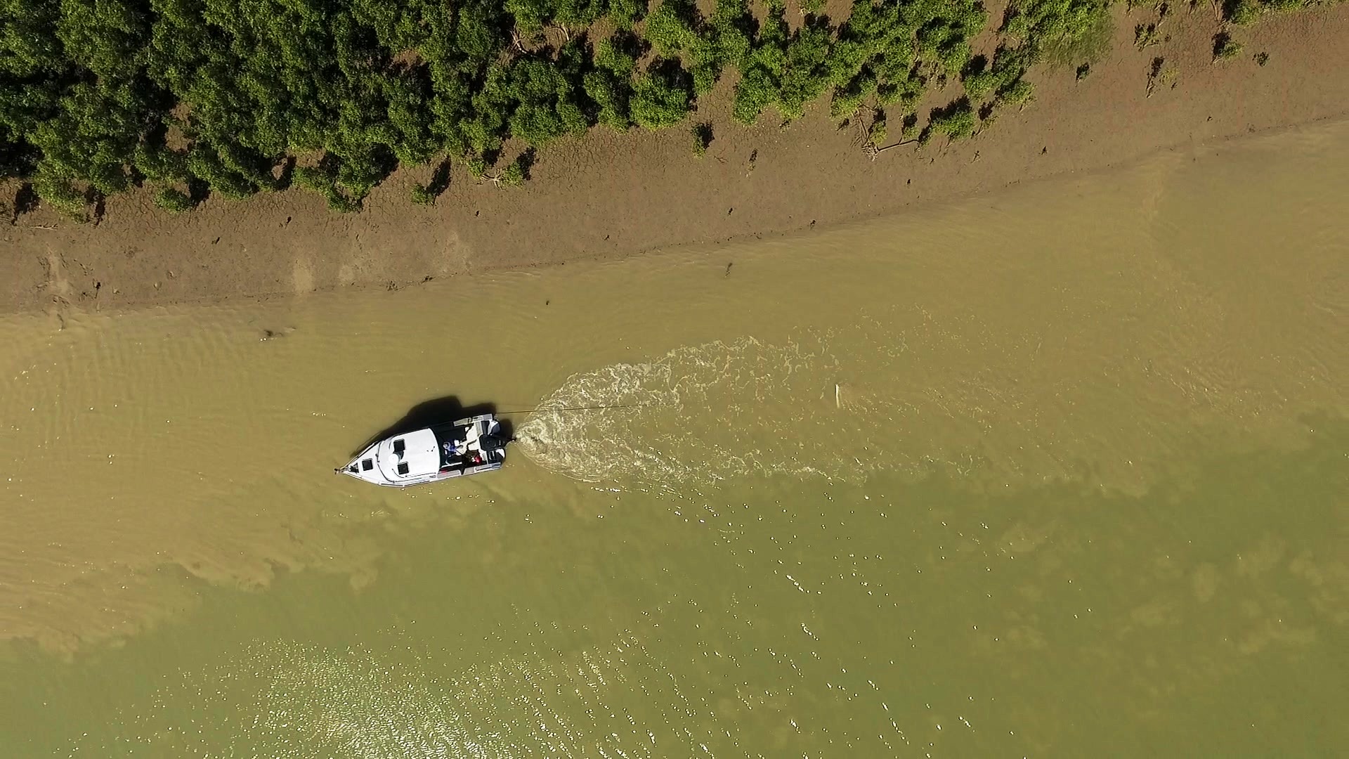 Aerial shot of boat in the Gulf of Carpenteria