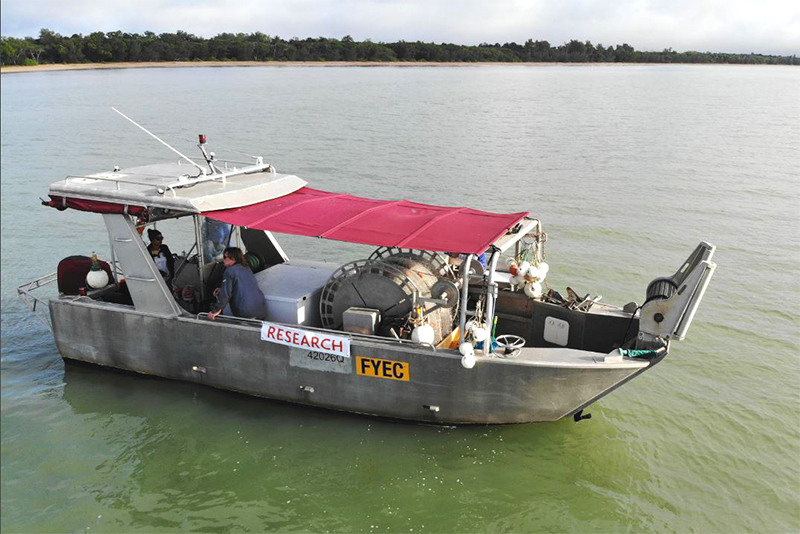 The research boat used for the tunnel net fishing trial. Photo: Andrew Chin, JCU.