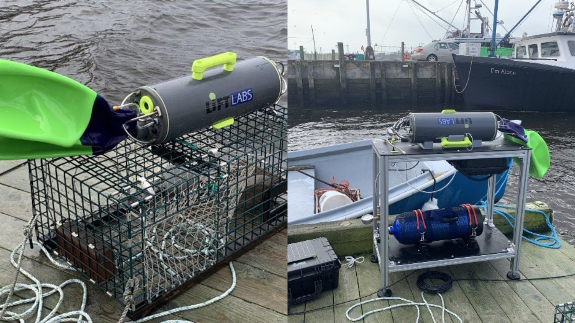  Left: LiftLabs system attached to trap Right: LiftLabs system refill setup (which can be customised to the vessel needs) 