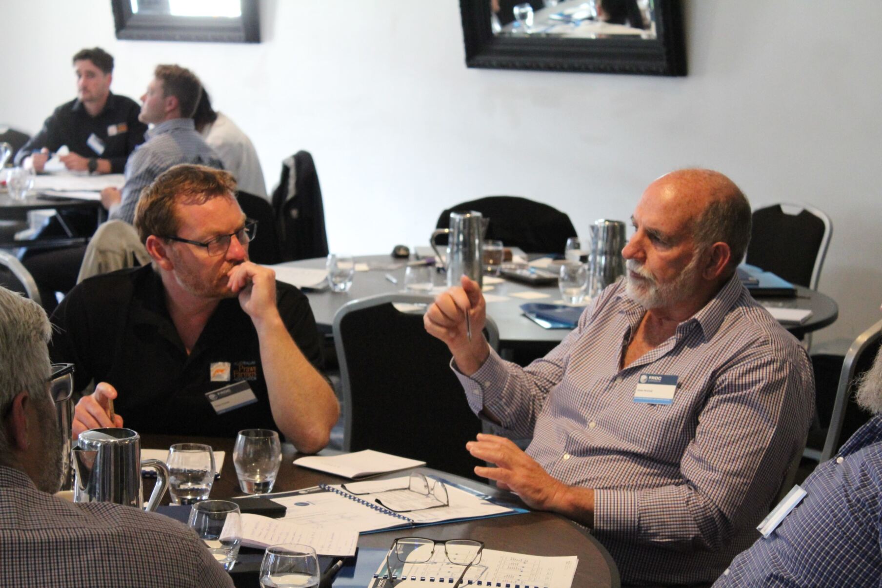 Each group had representatives from different organisations and sectors of fishing and aquaculture. (Pictured: Tony Charles Hatchery Manager Austrlian Prawn Farmers Association, Steve Percival, Aquaculture Development and Veterinary Services)