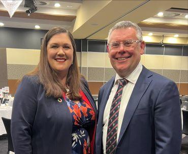 FRDC General Manager Stakeholder Engagement Kylie Dunstan with Senator The Hon Murray Watt, Minister for Agriculture, Fisheries and Forestry at a recent National Press Club lunch